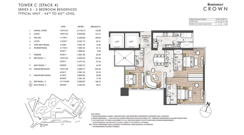 Rustomjee-Crown-Floor-Plan-3 BHK-1421 Sqft